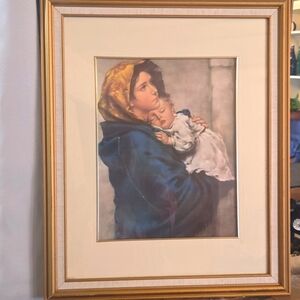 Vtg Madonna Of The Streets Roberto Ferruzzi Wood Framed Print 18” W x 22” H